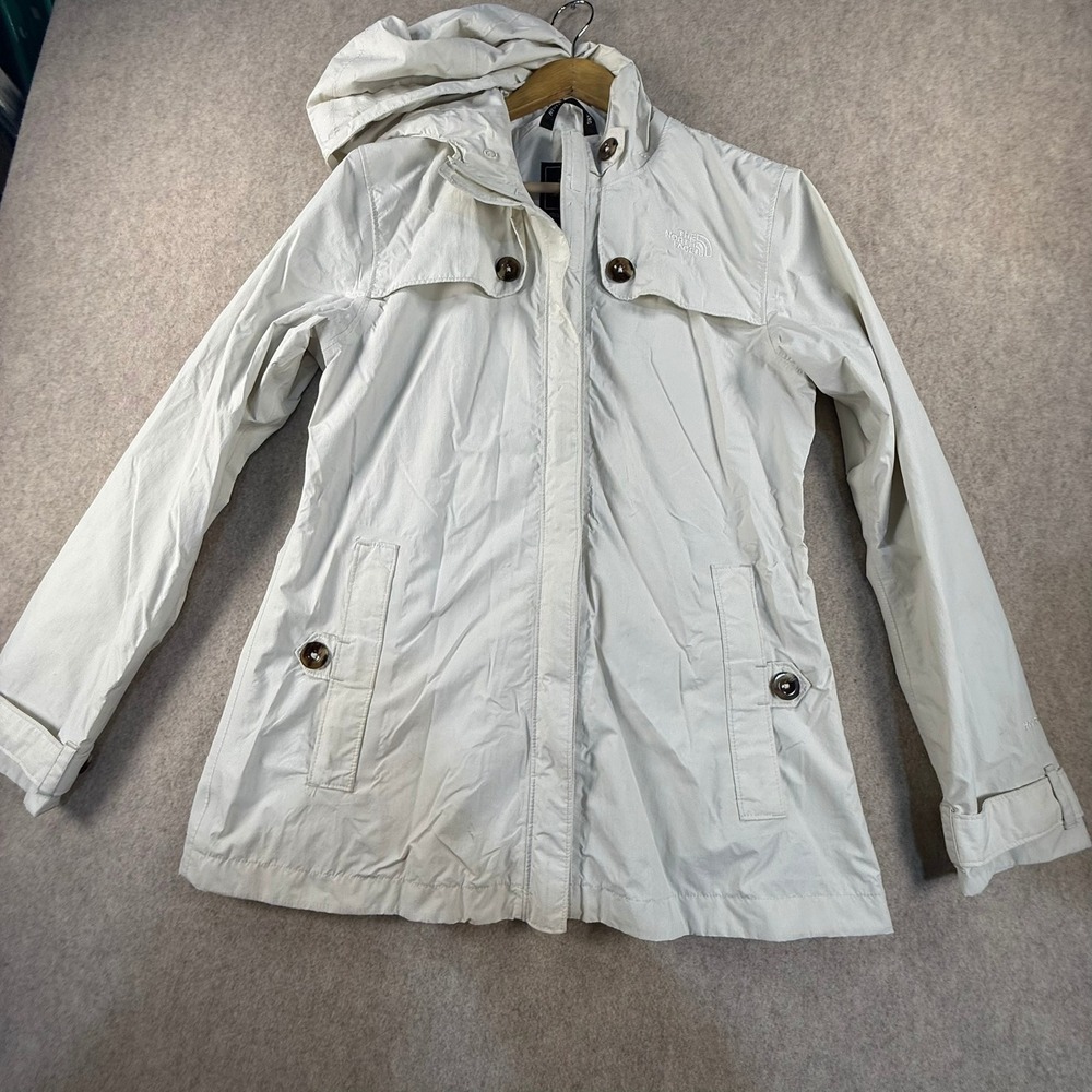The North Face HyVent Hooded Rain Jacket Womens Medium Cream Off White Parka